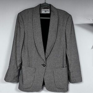 International Scene Vintage Wool Cashmere  Houndstooth Oversized Blazer 11 / 12
